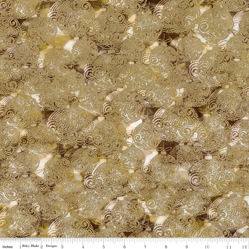 Expressions Holiday Sparkle Batik Quilt Fabric - Ornaments in Mocha Chestnut Tan/Metallic Gold - BTM23557-146
