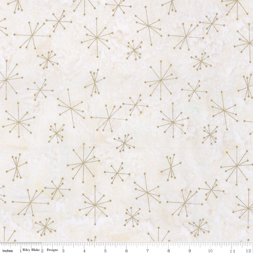 Expressions Holiday Sparkle Batik Quilt Fabric - Starburst in Sugar Cookie Cream/Metallic Gold - BTM23558-122