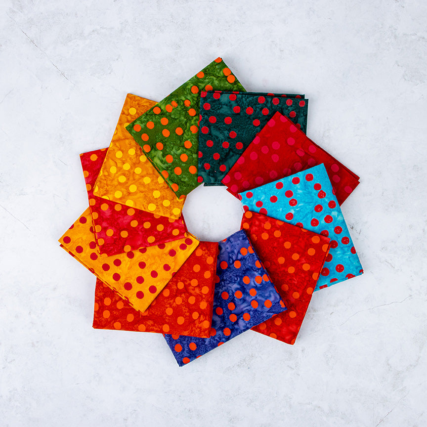 Expressions Polka Pops Batik Quilt Fabric - 10 piece Fat Quarter Bundle B (Red/Orange) - FQ-21401B-10