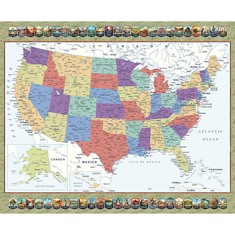 Fabric Books Quilt Fabric - US Map - Where Are You From Panel - 2600 31511 X