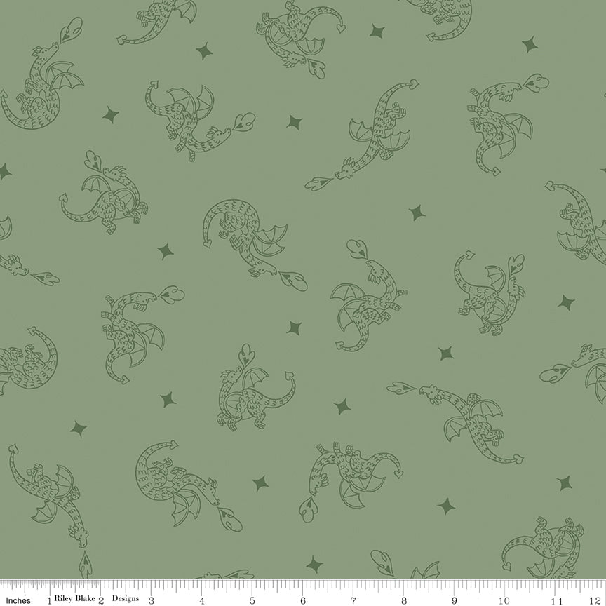 Faraway Kingdom Quilt Fabric - Dragon Flight in Forest Green - C17432-FOREST