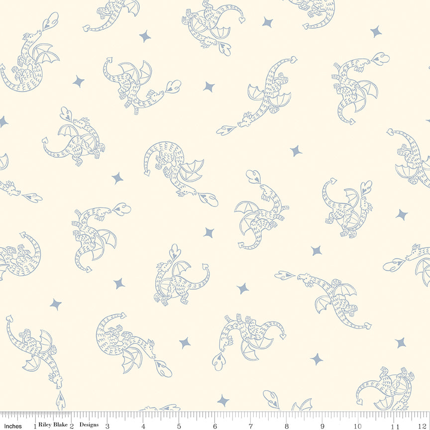 Faraway Kingdom Quilt Fabric - Dragon Flight in Sand Cream - C17432-SAND