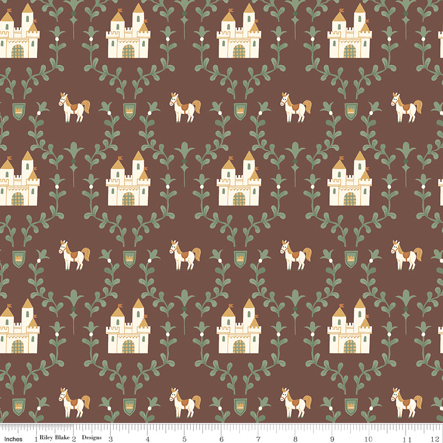 Faraway Kingdom Quilt Fabric - Enchanted Castle in Cocoa Brown - C17431-COCOA