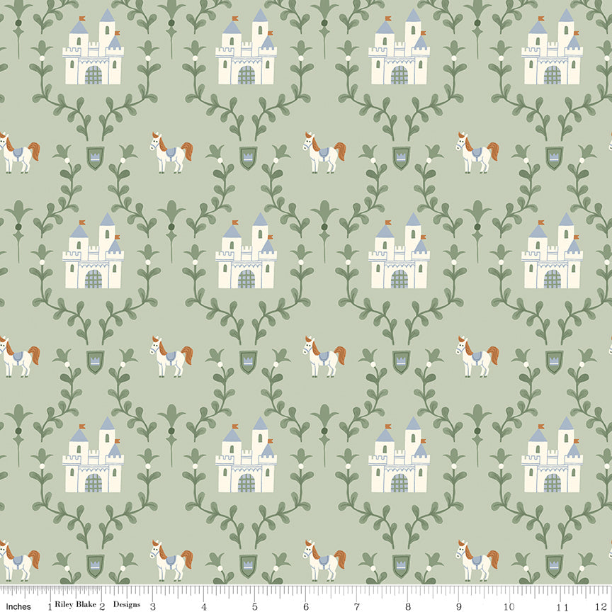 Faraway Kingdom Quilt Fabric - Enchanted Castle in Swamp Green - C17431-SWAMP