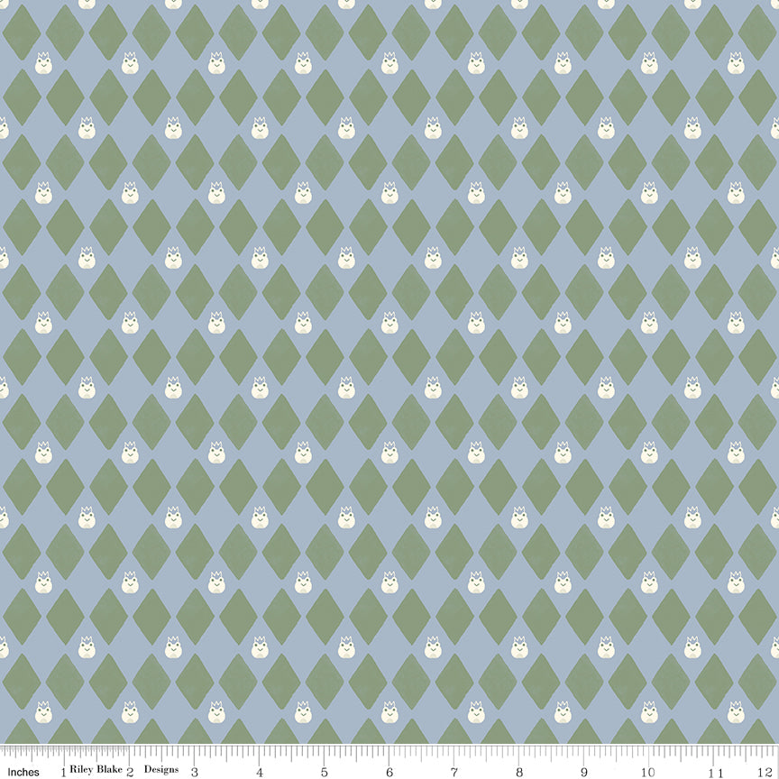 Faraway Kingdom Quilt Fabric - Harlequin Prince (Frog) in Sky Blue - C17434-SKY