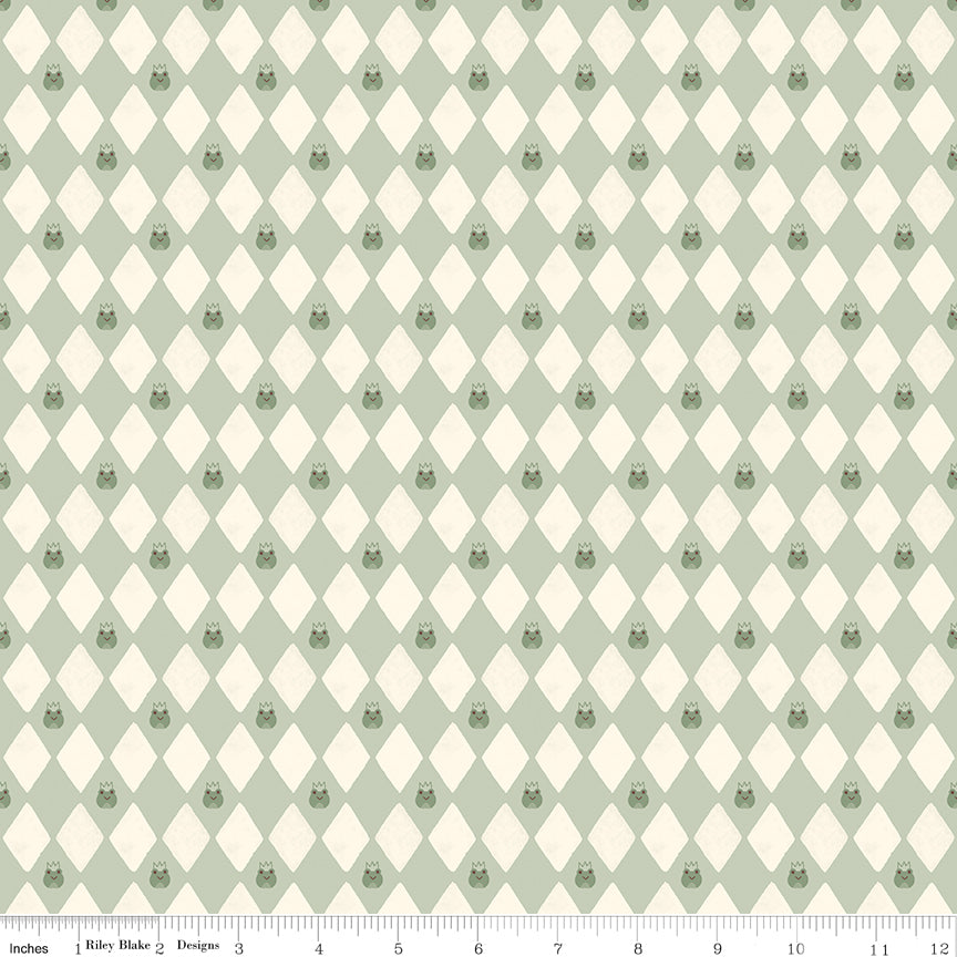 Faraway Kingdom Quilt Fabric - Harlequin Prince (Frog) in Swamp Green - C17434-SWAMP