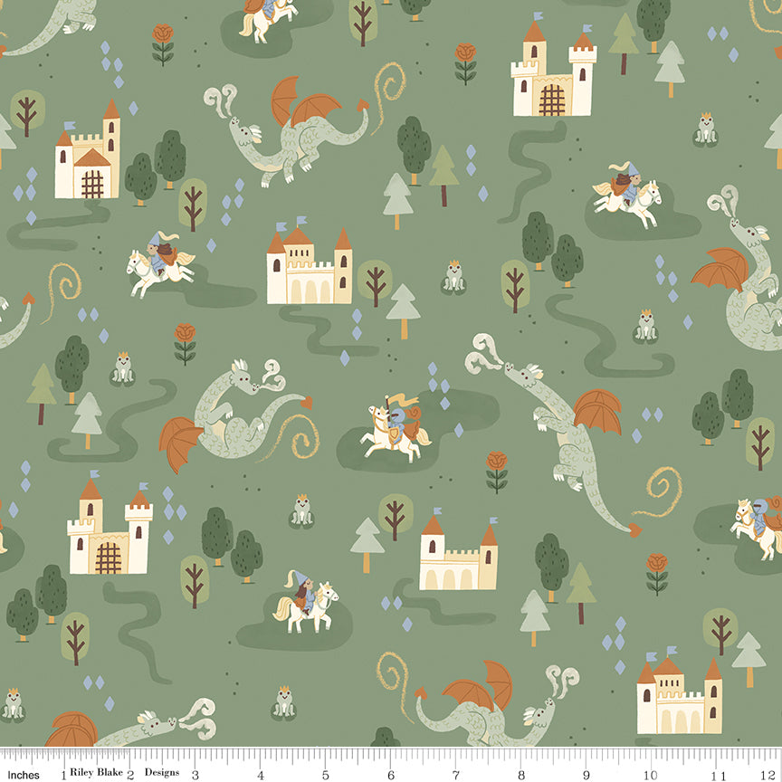 Faraway Kingdom Quilt Fabric - Main in Forest Green - C17430-FOREST