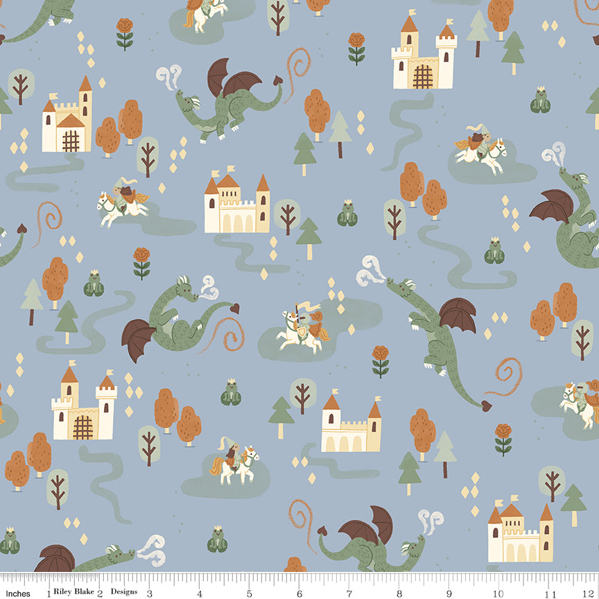 Faraway Kingdom Quilt Fabric - Main in Sky Blue - C17430-SKY