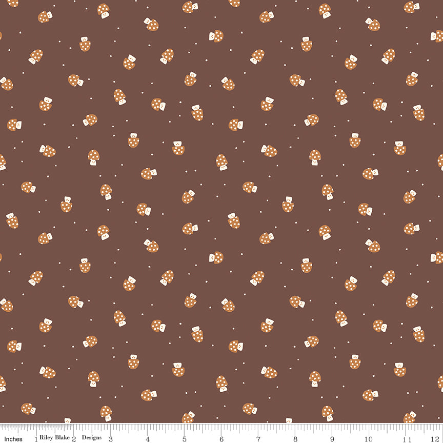 Faraway Kingdom Quilt Fabric - Mushroom Cheer in Cocoa Brown - C17435-COCOA