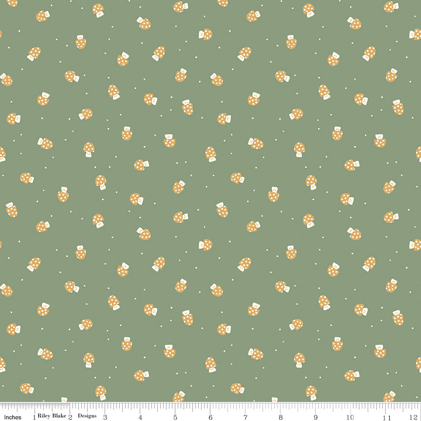Faraway Kingdom Quilt Fabric - Mushroom Cheer in Forest Green - C17435-FOREST