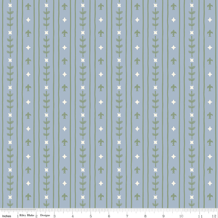 Faraway Kingdom Quilt Fabric - Royal Stripe in Sky Blue - C17433-SKY