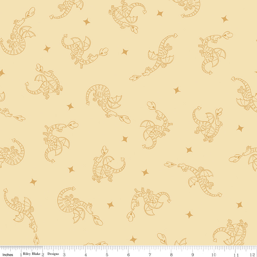 Faraway Kingdom Quilt Fabric - Dragon Flight in Sunlight Tan - C17432-SUNLIGHT