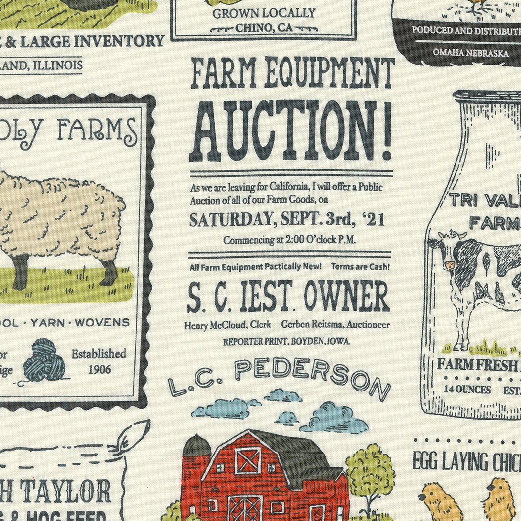 Farmstead Quilt Fabric - Vintage Farm Advertisements in Porcelain Cream - 20902 11