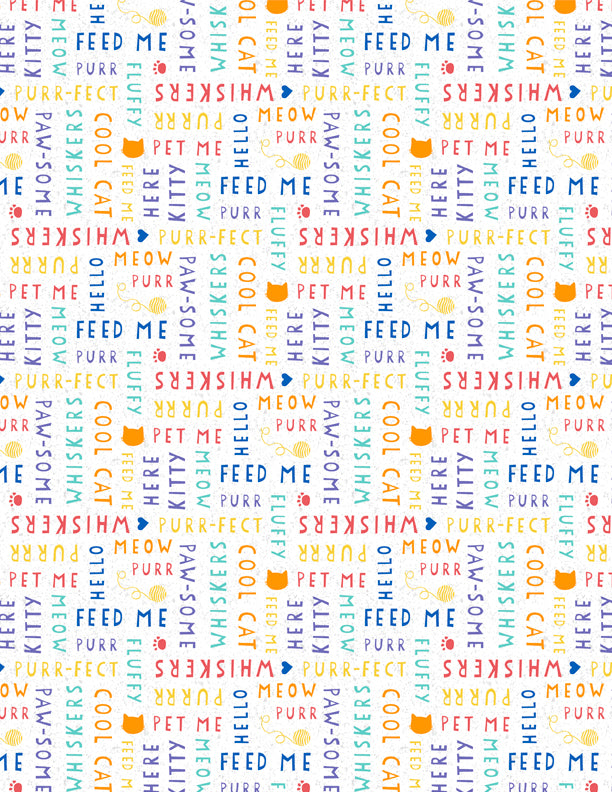 Fe-Line Frisky Quilt Fabric - Words All Over in White - 3007 68583 134