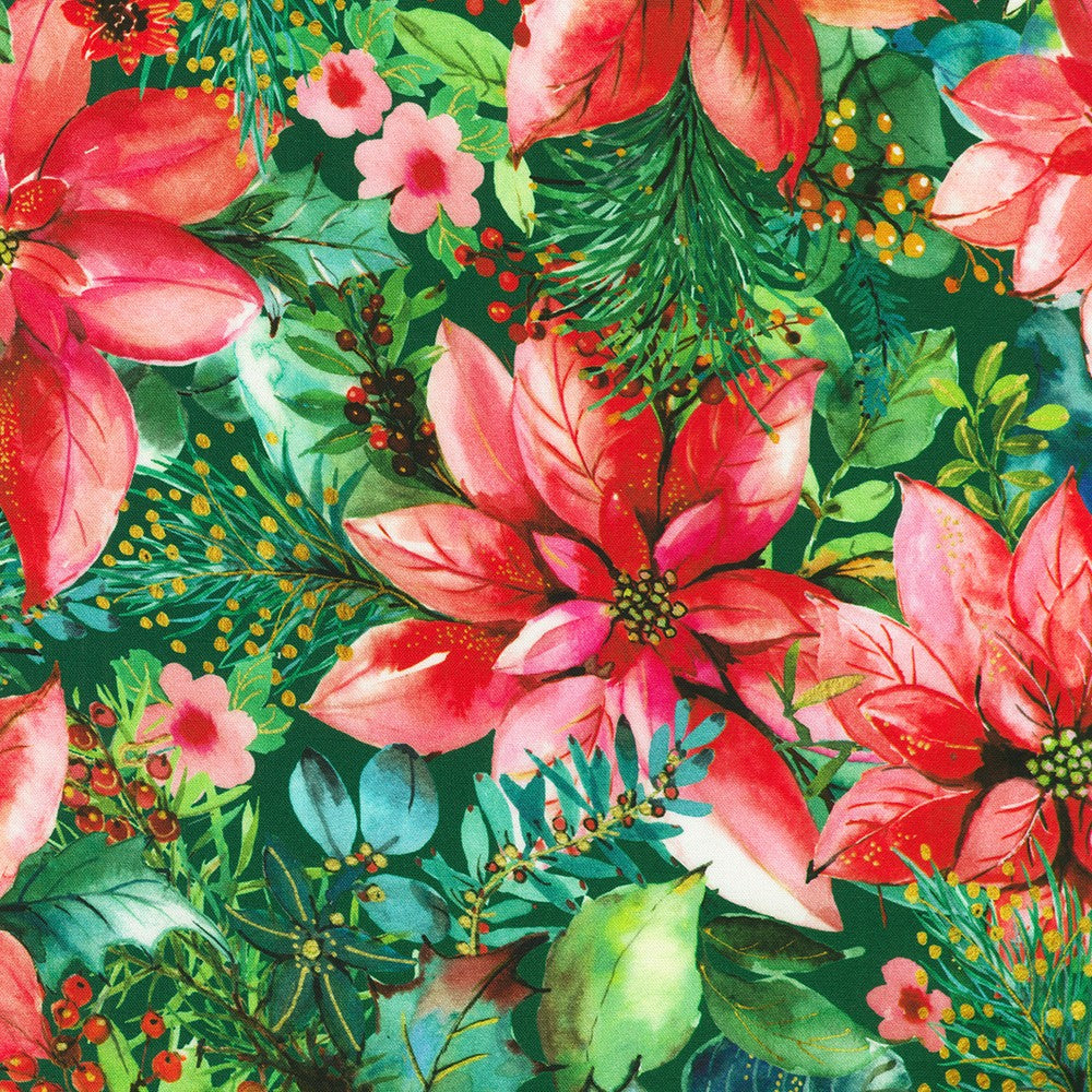 Festive Delight Quilt Fabric - Poinsettias in Holiday Multi - AWMD-23864-233 HOLIDAY