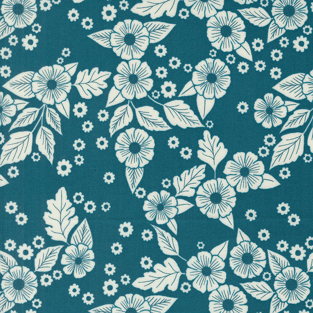 Field of Flowers Quilt Fabric - Floral Scatter in Peacock Teal - 3313 16