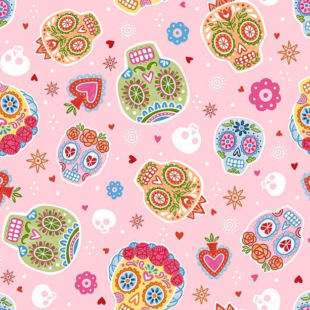 Fiesta Quilt Fabric - Decorative Skulls in Pink - DC10849-PINK-D