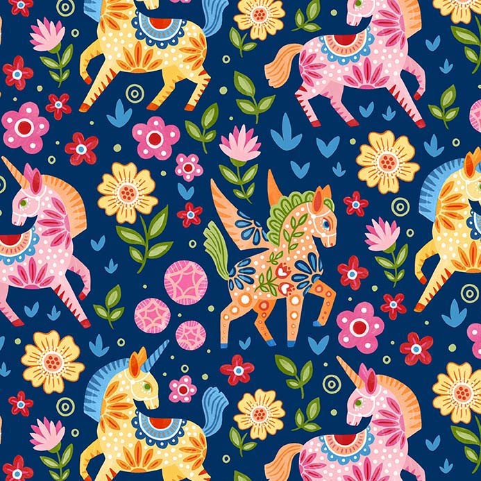 Fiesta Quilt Fabric - Fantasy Figurines in Navy Blue - DC10850-NAVY-D