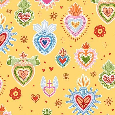 Fiesta Quilt Fabric - Folk Charms in Yellow  - DC10852-YELL-D