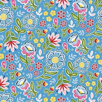 Fiesta Quilt Fabric - Folkloric Flowers in Blue  - DC10854-BLUE-D
