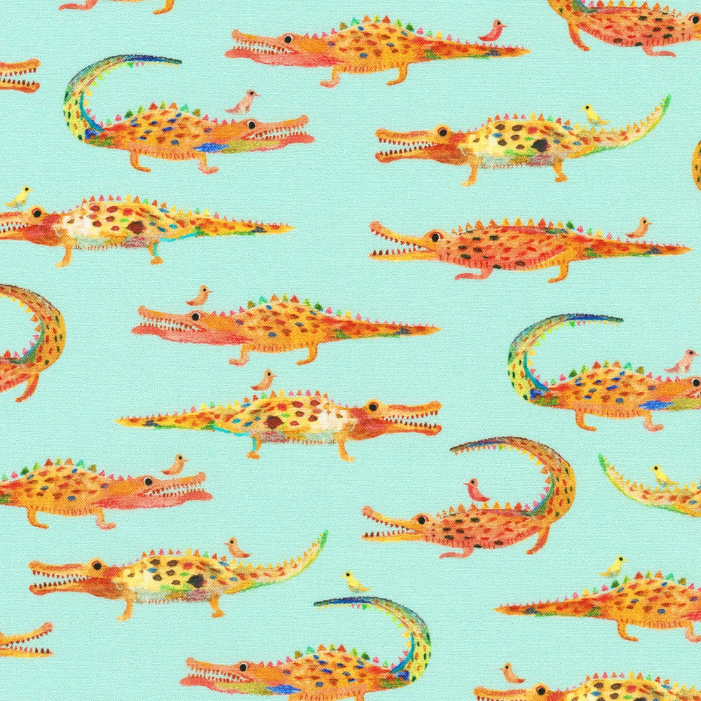 Flora and Fun Quilt Fabric - Alligators in Aqua - ANAD-22005-70 AQUA