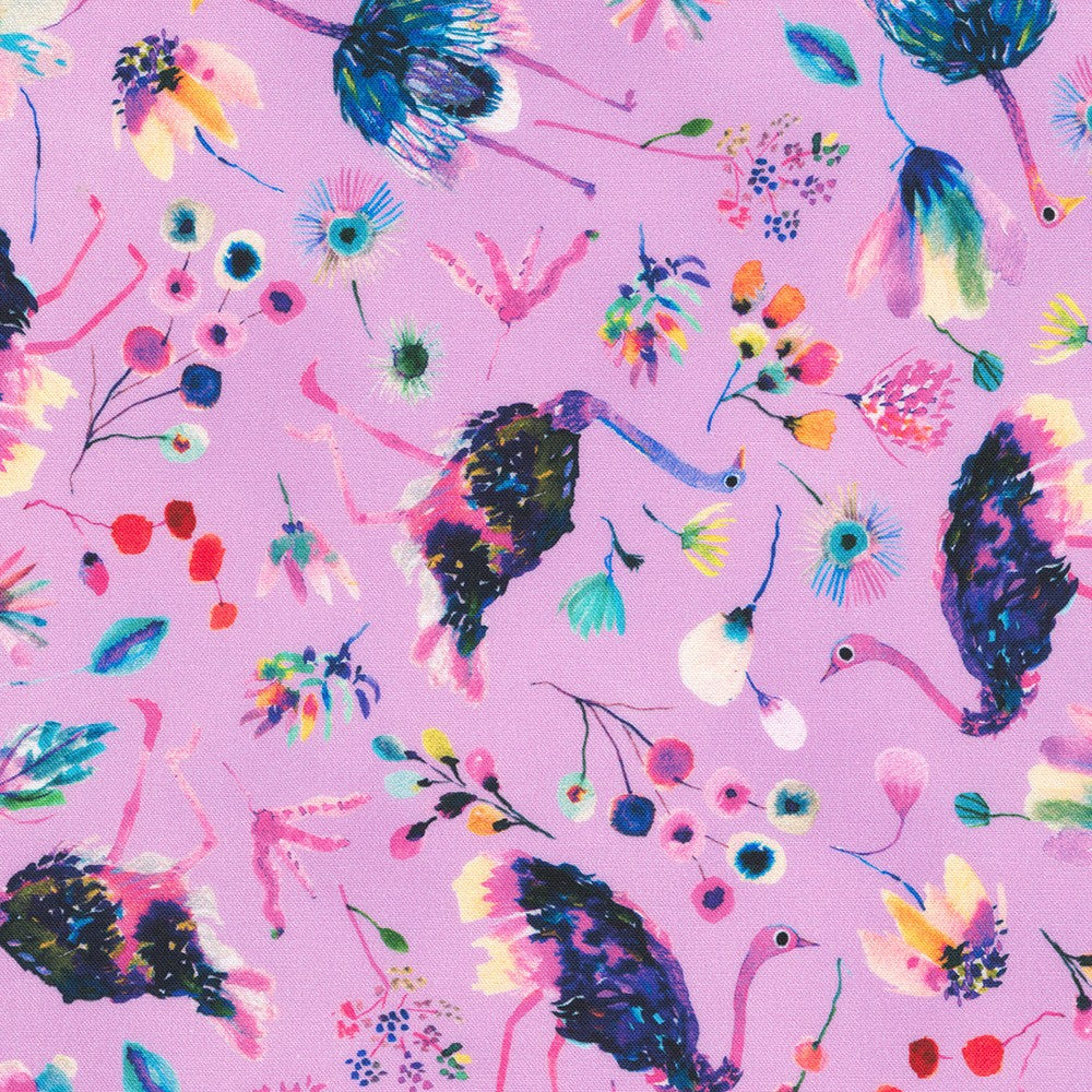 Flora and Fun Quilt Fabric - Ostriches in Thistle Purple - ANAD-22006-252 THISTLE