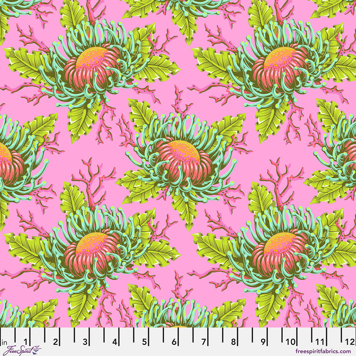 Floral Reef Quilt Fabric by Tula Pink - Friends and Anemones in Coralline Pink - PWTP265.CORALLINE