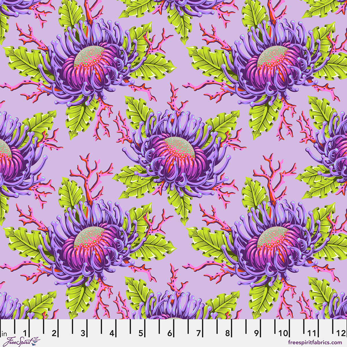 Floral Reef Quilt Fabric by Tula Pink - Friends and Anemones in Ultraviolet Purple - PWTP265.ULTRAVIOLET