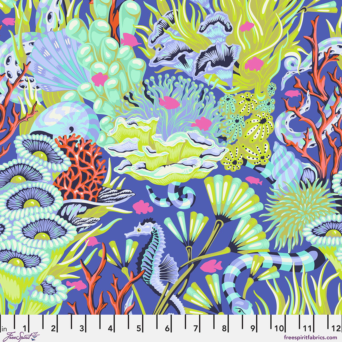 Floral Reef Quilt Fabric by Tula Pink - Reef What You Sew in Marine Blue/Green - PWTP264.MARINE