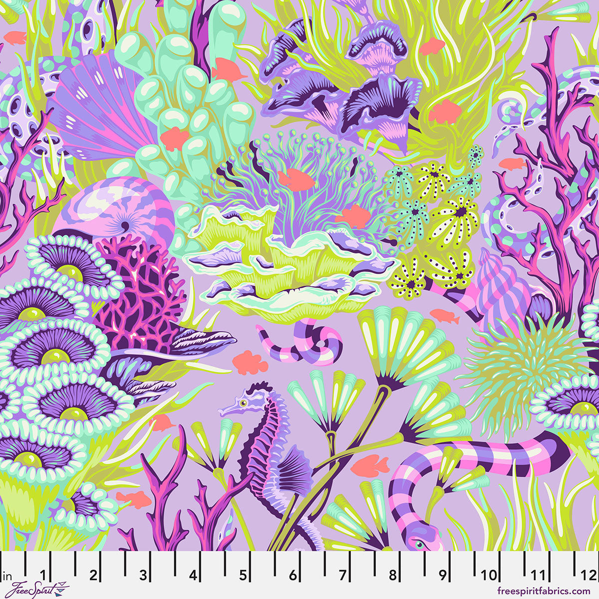 Floral Reef Quilt Fabric by Tula Pink - Reef What You Sew in Ultraviolet Purple/Green - PWTP264.ULTRAVIOLET