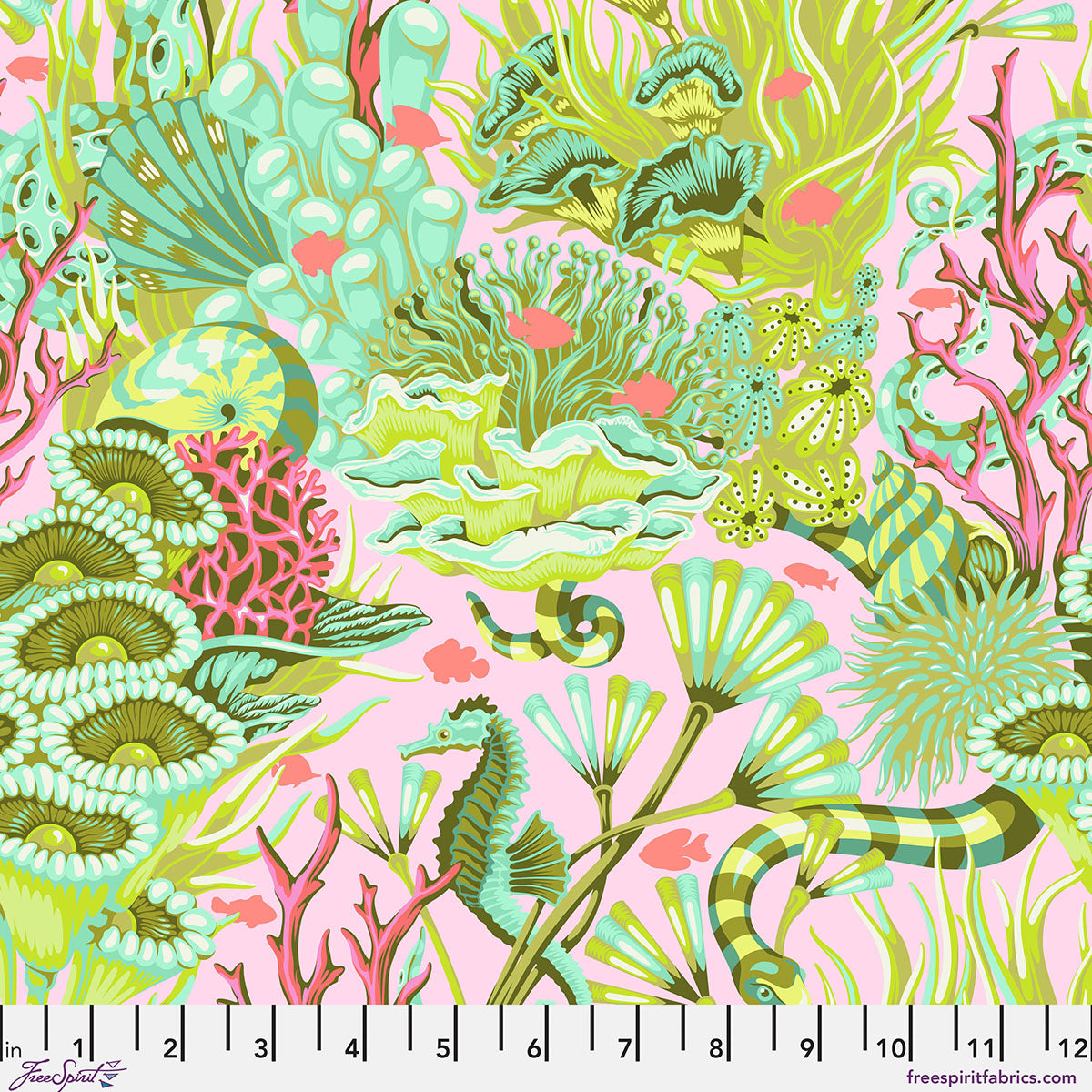Floral Reef Quilt Fabric by Tula Pink - Reef What You Sew in Coralline Pink/Green - PWTP264.CORALLINE