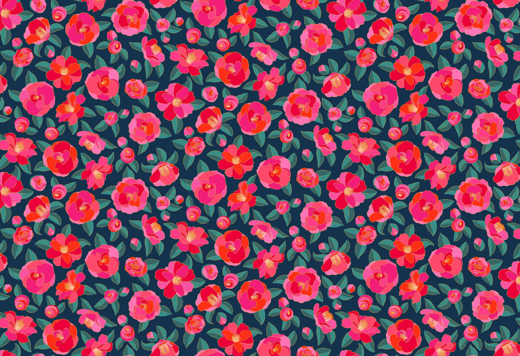 Florescence Quilt Fabric - Camellia in Navy - 91003M-49