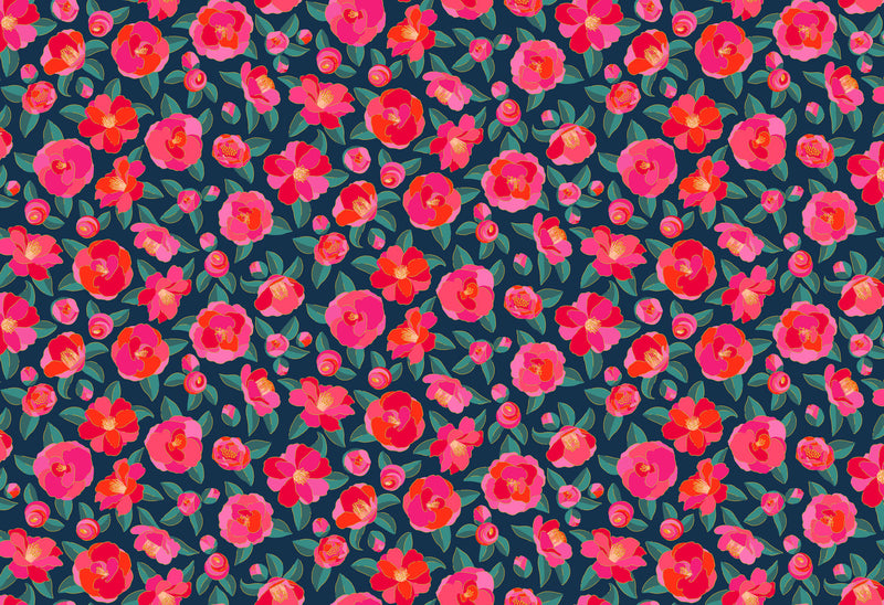 Florescence Quilt Fabric - Camellia in Navy - 91003M-49