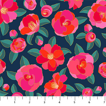 Florescence Quilt Fabric - Camellia in Navy - 91003M-49