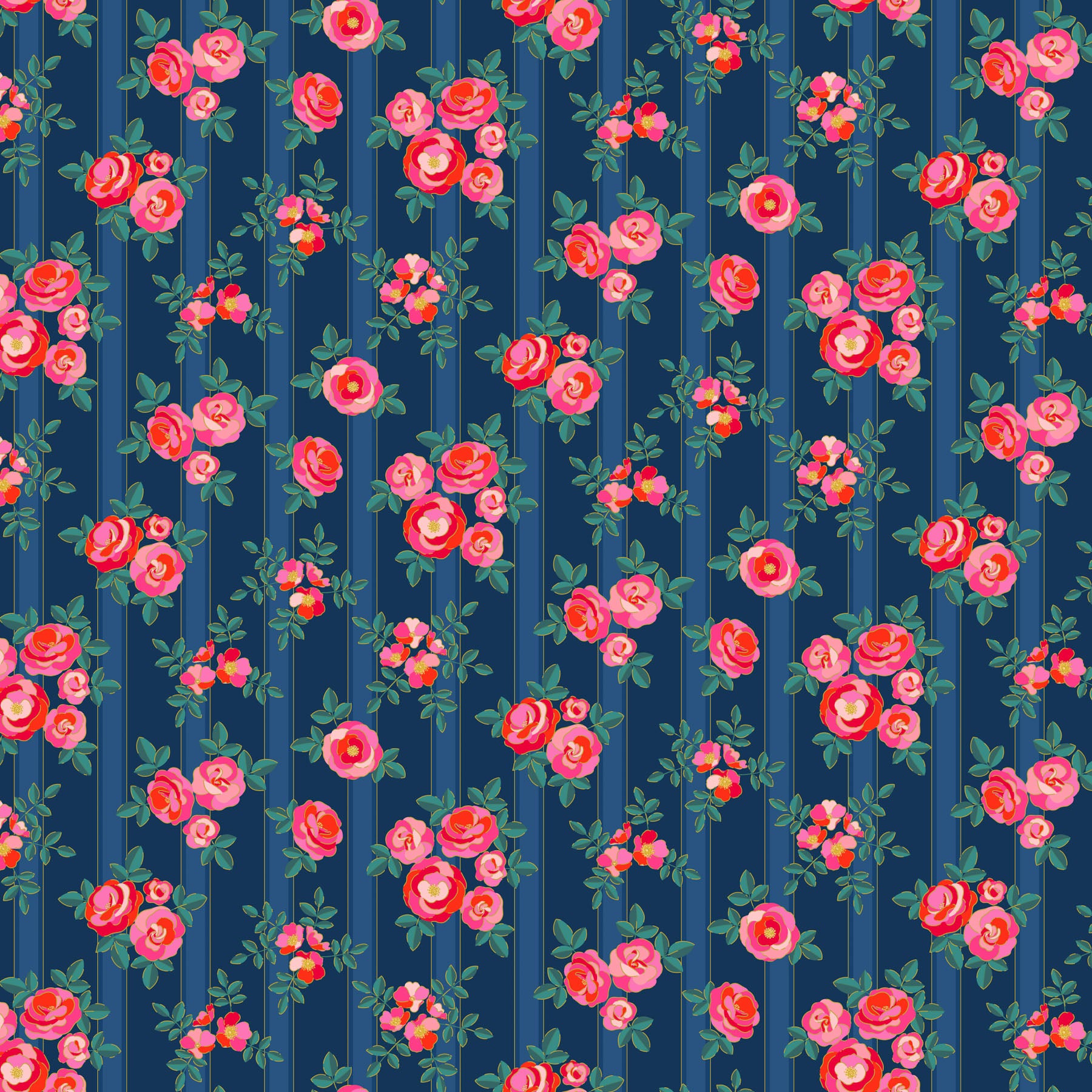 Florescence Quilt Fabric - Chintz Rose in Navy Blue - 91004M-49