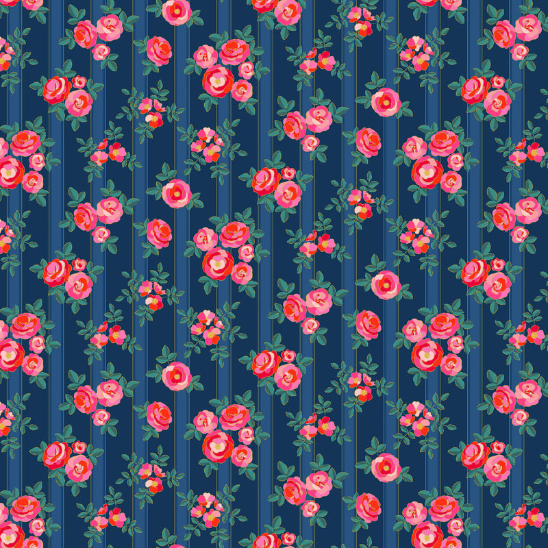 Florescence Quilt Fabric - Chintz Rose in Navy Blue - 91004M-49
