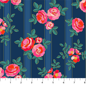 Florescence Quilt Fabric - Chintz Rose in Navy Blue - 91004M-49