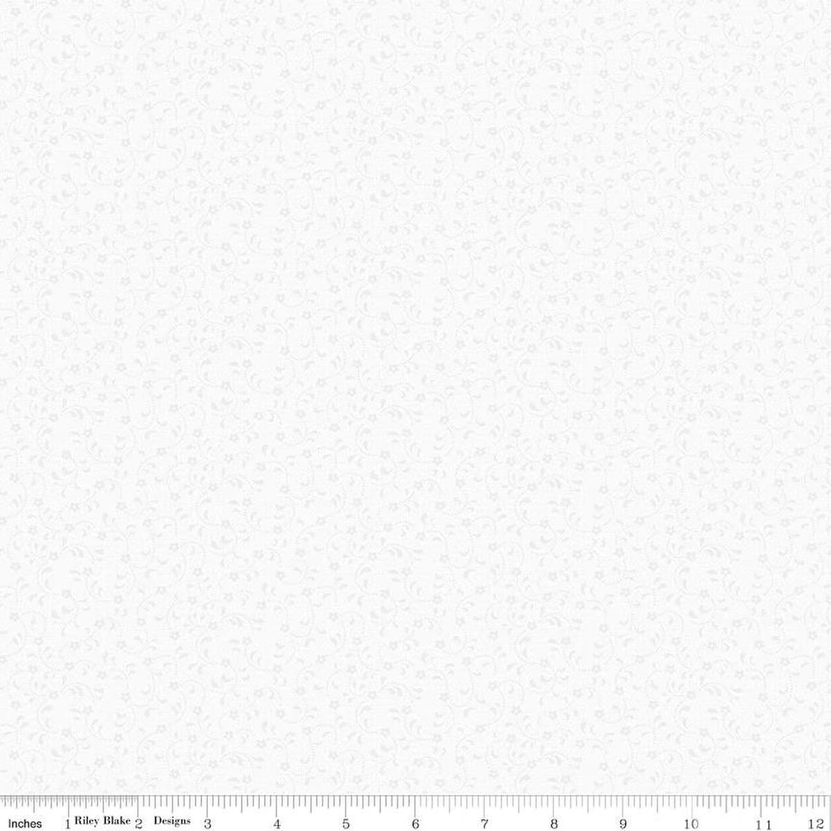 Floret White on White Quilt Fabric - C675-WHITE