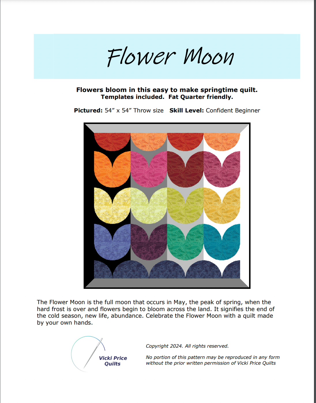 Digital Download: Flower Moon Quilt Pattern by Vicki Price