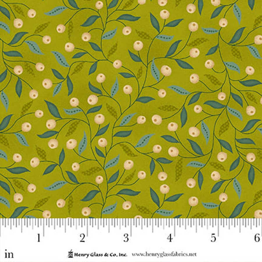 Flower Pot Prints Quilt Fabric by Kim Diehl - Berry Briar in Green - 1116-66