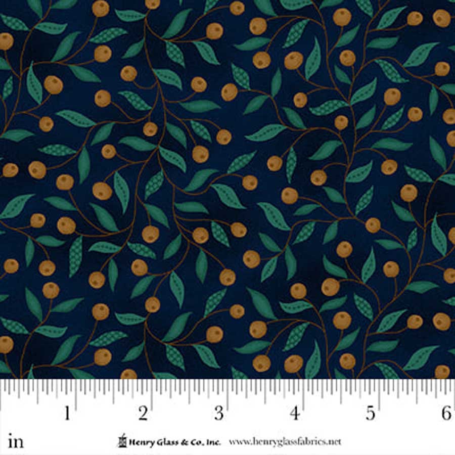 Flower Pot Prints Quilt Fabric by Kim Diehl - Berry Briar in Navy Blue - 1116-77