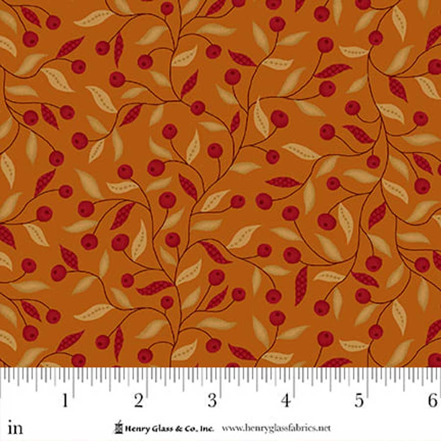 Flower Pot Prints Quilt Fabric by Kim Diehl - Berry Briar in Orange - 1116-30