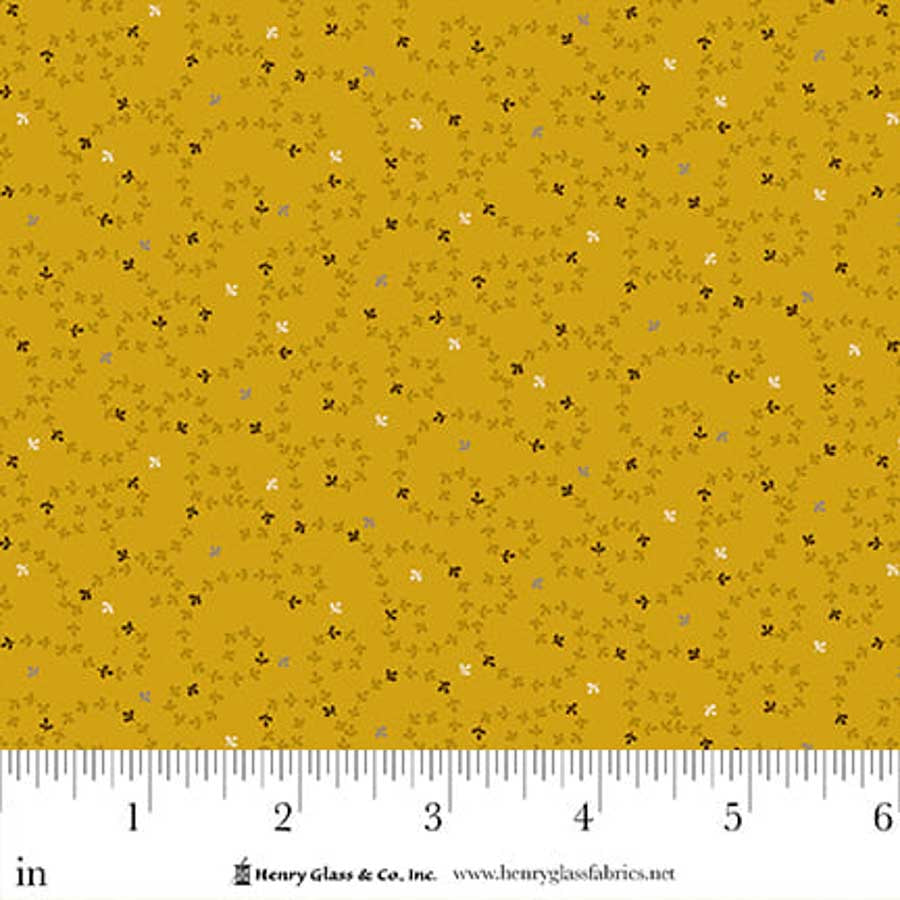 Flower Pot Prints Quilt Fabric by Kim Diehl - Meandering Vines in Gold - 1110-44