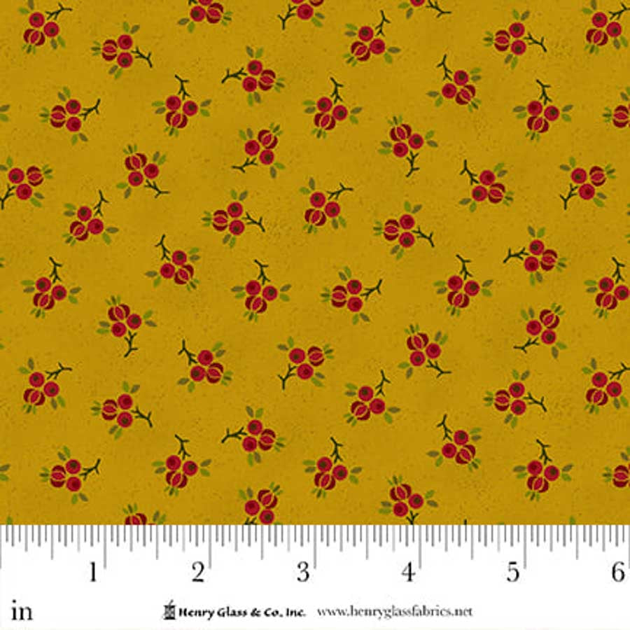 Flower Pot Prints Quilt Fabric by Kim Diehl - Plucked Pomegranates in Gold - 1108-44