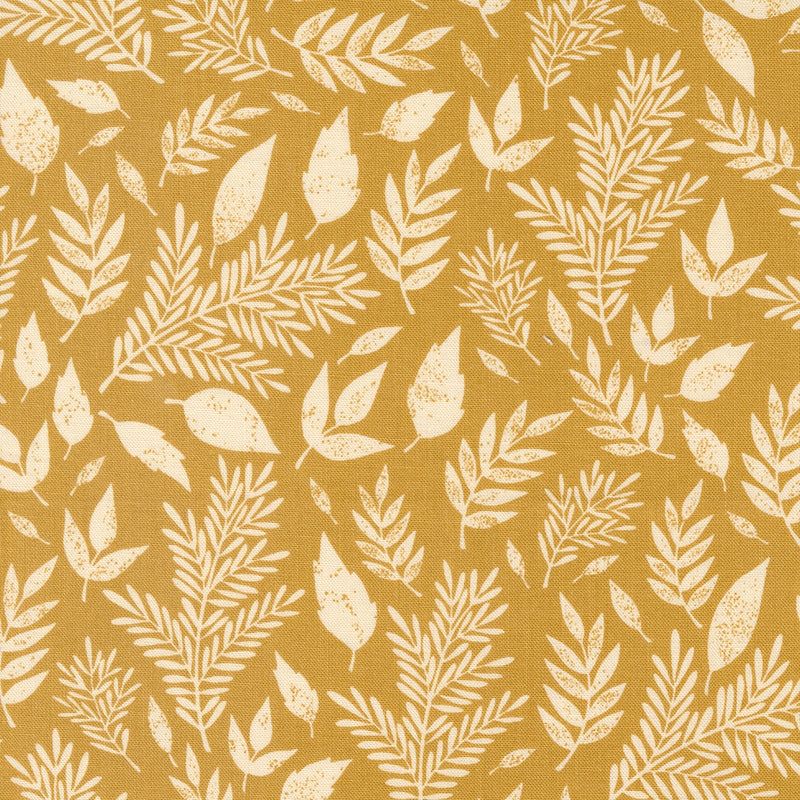 Flower Press Quilt Fabric - Scattered Leaves in Gold - 3303 31