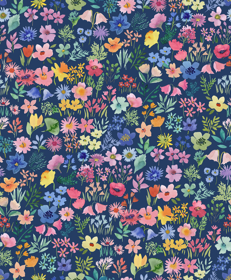 Flowers Collection Quilt Fabric - Flower Library in Navy - BG031