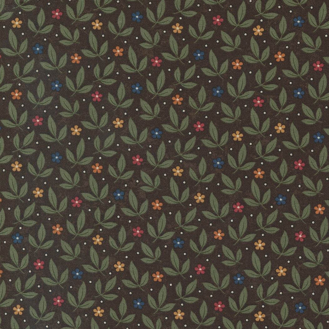 Fluttering Leaves Quilt Fabric - Leaves and Flowers in Bark Brown - 9734 18