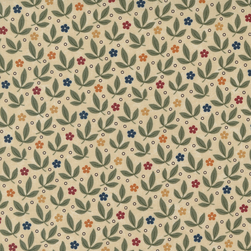 Fluttering Leaves Quilt Fabric - Leaves and Flowers in Beechwood Tan - 9734 11