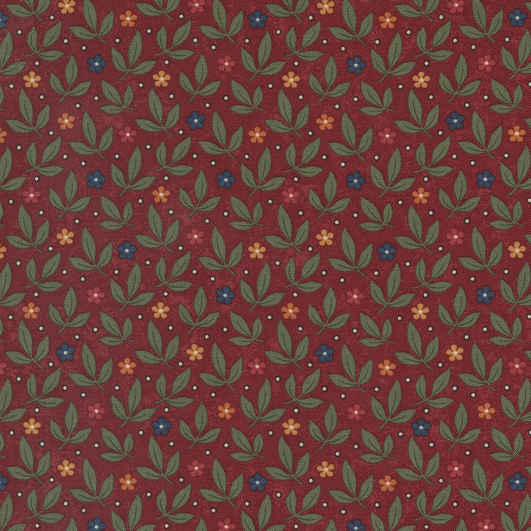 Fluttering Leaves Quilt Fabric - Leaves and Flowers in Sugar Maple Red - 9734 13