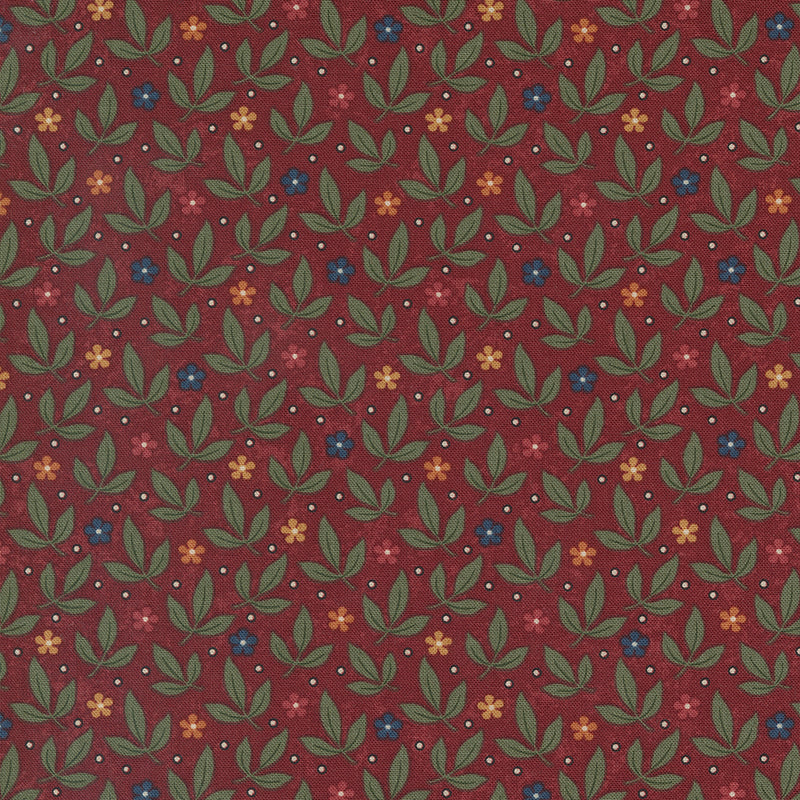 Fluttering Leaves Quilt Fabric - Leaves and Flowers in Sugar Maple Red - 9734 13